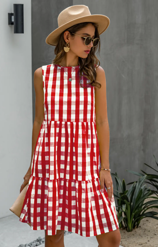 Sleeveless Plaid Ruffle Midi Dress