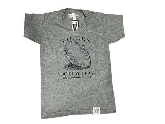 Tigers Football Cut V-neck |  You Play I Pray Team Spirit Shirt