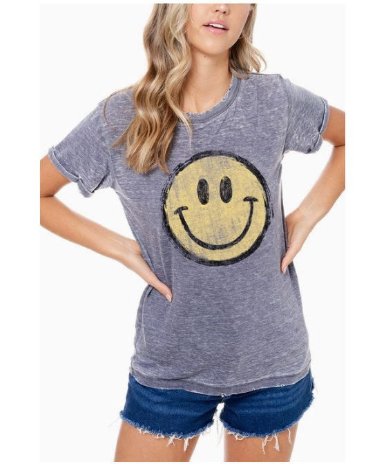 Smile Washed Distressed Tee
