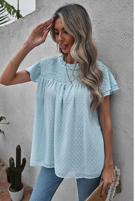 Tiered Sleeve Dotted Top