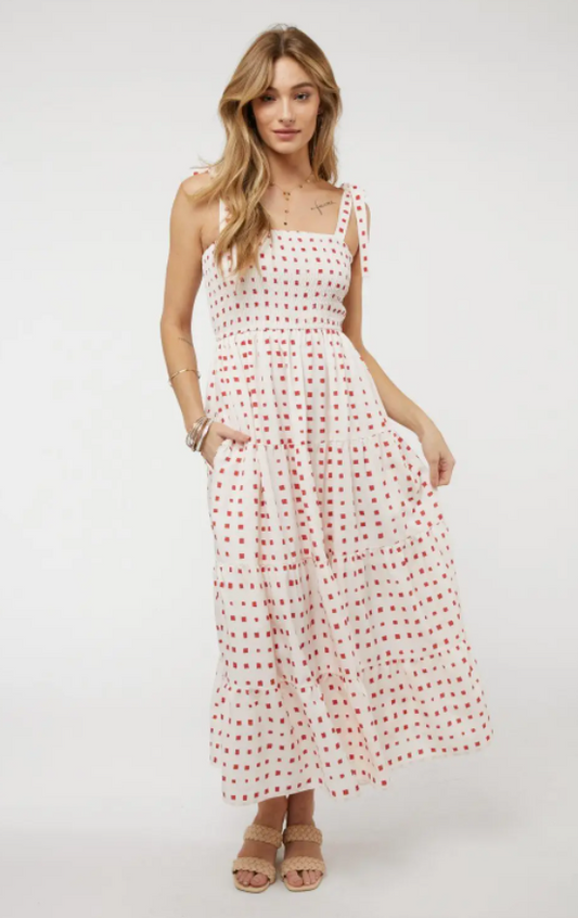 Printed Smocked Ruffle Maxi Dress